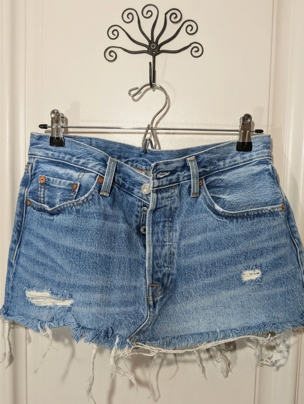 Levi Distressed Button Down Denim Shorts